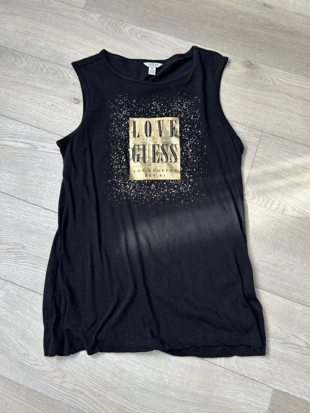 Guess Black Sleeveless Tank with Gold 'Love Guess' Graphic